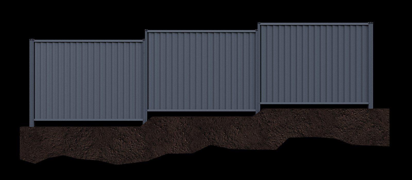 Colorbond fence stepping down a slope in level panels